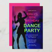 Party Einladung zum 13. Geburtstag der Girl's Neon (Vorne/Hinten)