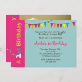 Party Einladung zum 1. Geburtstag für Mädchen (Vorne/Hinten)