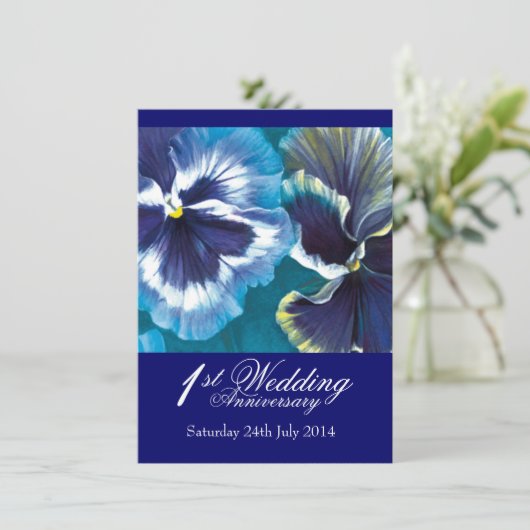 Party Einladung zum 1. Hochzeitstag blau (Stehend Vorderseite)