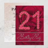 Party Einladung zum 21. Geburtstag mit Rose (Vorne/Hinten)