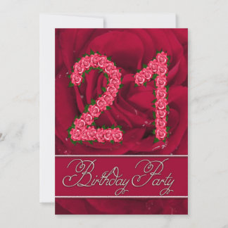 Party Einladung zum 21. Geburtstag mit Rose