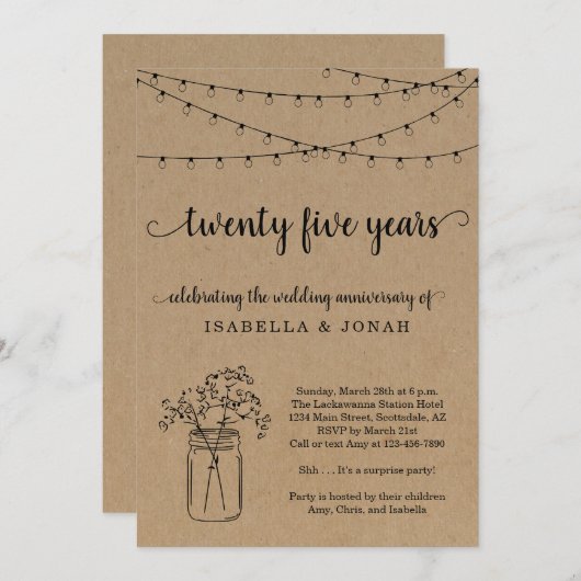 Party Einladung zum 25. Hochzeitstag (Vorne/Hinten)