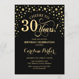 Party Einladung zum 30. Geburtstag - Gold Black