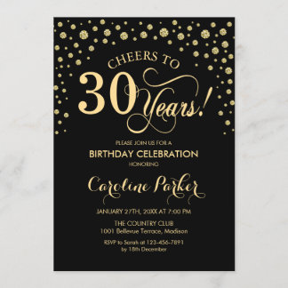 Party Einladung zum 30. Geburtstag - Gold Black