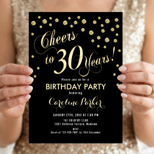 Party Einladung zum 30. Geburtstag - Gold Black