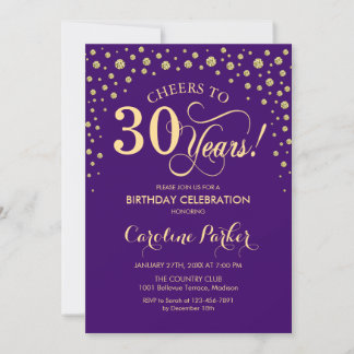 Party Einladung zum 30. Geburtstag - Gold Lila