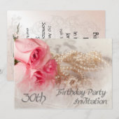 Party Einladung zum 30. Geburtstag mit Rose (Vorne/Hinten)