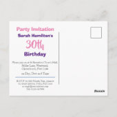 Party Einladung zum 30. Geburtstag Postkarte (Rückseite)