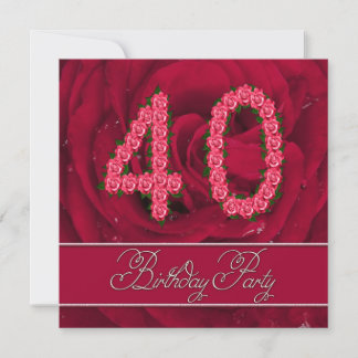 Party Einladung zum 40. Geburtstag mit Rose
