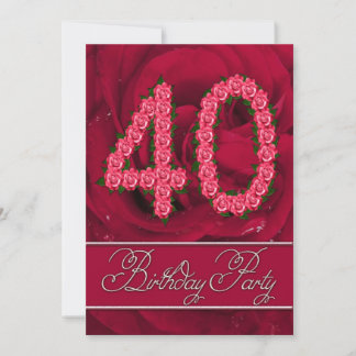 Party Einladung zum 40. Geburtstag mit Rose