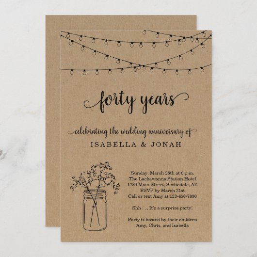 Party Einladung zum 40. Hochzeitstag (Vorne/Hinten)