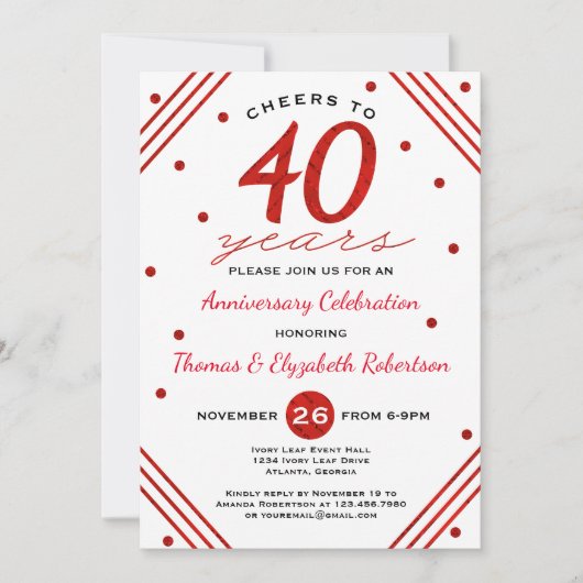 Party Einladung zum 40. Jubiläum, Ruby (Vorderseite)