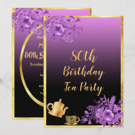 Party Einladung zum 80. Geburtstag schwarz lila