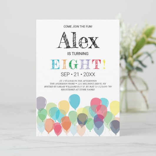 Party Einladung zum 8. Geburtstag (Stehend Vorderseite)