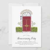 Party Einladung zum Aufwärmen der roten Tür (Vorderseite)