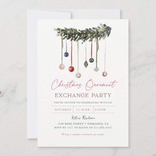 Party Einladung zum Austausch von Weihnachtsschmuc (Vorderseite)
