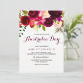 Party Einladung zum Burgundy Floral Australia Day (Stehend Vorderseite)