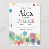 Party Einladung zum dritten Geburtstag (Vorne/Hinten)