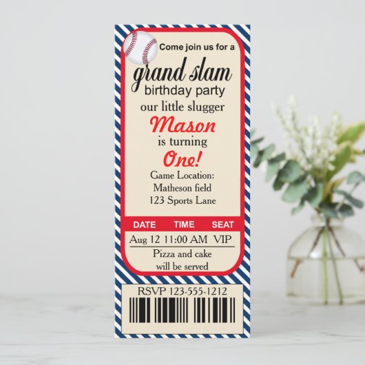 Party Einladung zum ersten Geburtstag Baseball (Stehend Vorderseite)