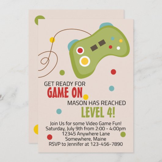 Party Einladung zum Geburtstag des Videospiels (Vorne/Hinten)