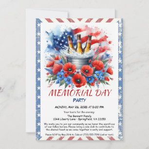Party Einladung zum Gedenktag - USA-Flagge, Floral