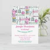 Party Einladung zum Nähen der Altersvorsorge rosa (Stehend Vorderseite)