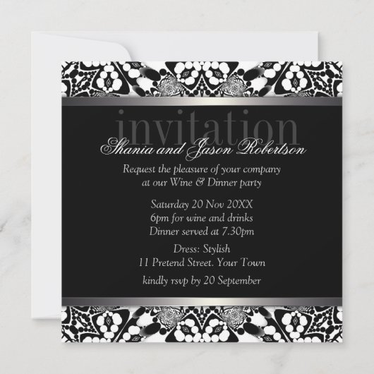 Party Einladung zum Schwarz-weißen Tribal Fusion (Rückseite)