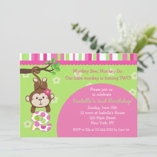 Party Einladung zum zweiten Geburtstag (Stehend Vorderseite)