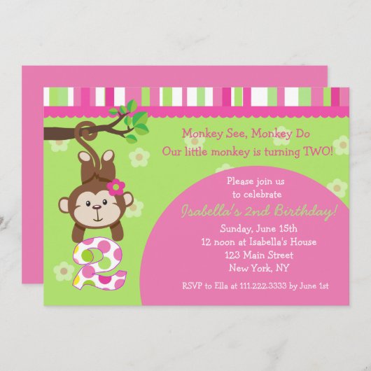 Party Einladung zum zweiten Geburtstag (Vorne/Hinten)