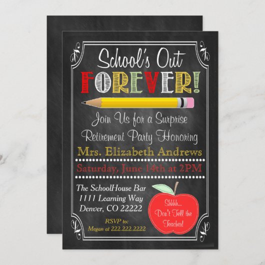 Party Einladung zur Altersversorgung von Lehrkräft (Vorne/Hinten)