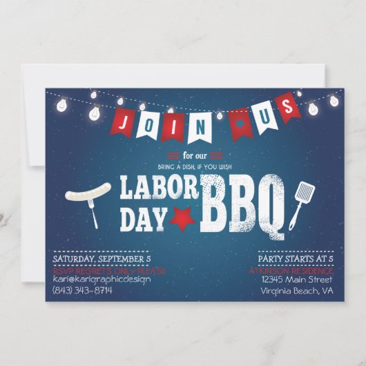 Party Einladung zur GRILLEN am Arbeitstag (Vorderseite)