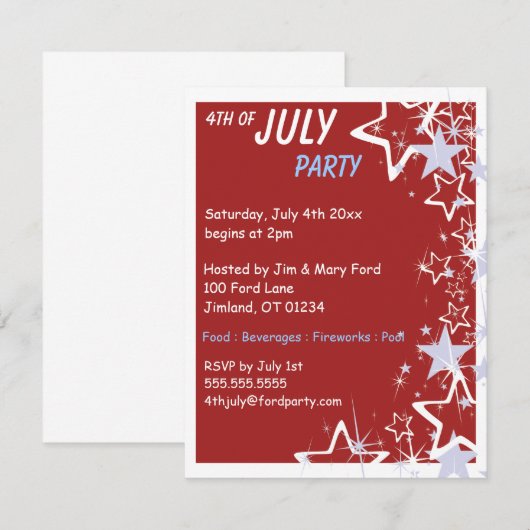 Party Einladungen 4. Juli (Vorne/Hinten)