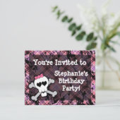 Party Einladungen am rosa und schwarzen Schädelher (Stehend Vorderseite)