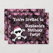 Party Einladungen am rosa und schwarzen Schädelher (Vorne/Hinten)