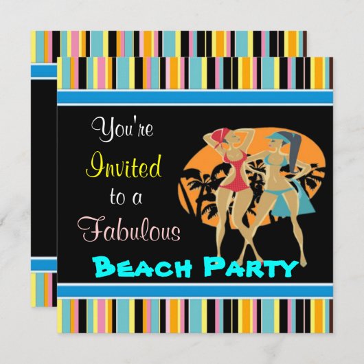 Party Einladungen am Strand (Vorne/Hinten)