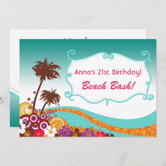 Party Einladungen am Strand (Vorne/Hinten)
