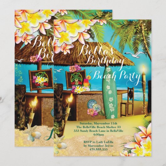 Party Einladungen am Strand und Luau (Vorne/Hinten)