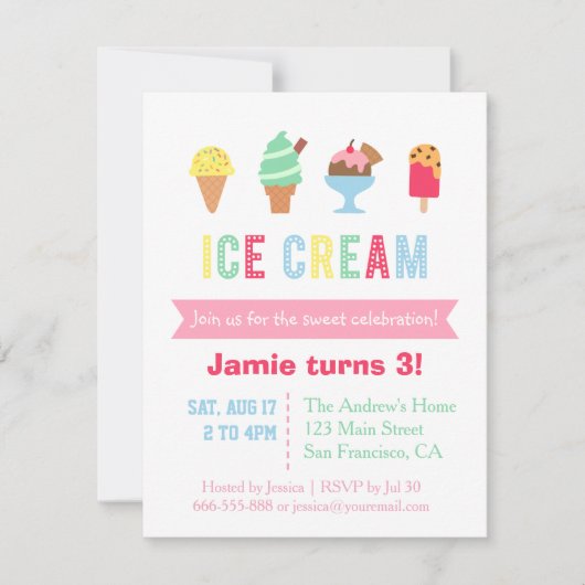 Party Einladungen aus süßem und farbigem Eis (Vorderseite)