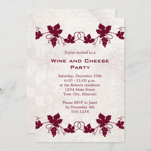 Party Einladungen aus Wein und Käse (Vorne/Hinten)