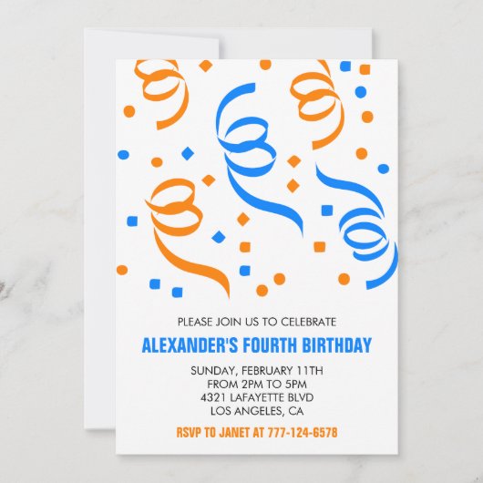 Party Einladungen Confetti Orange 4. (Vorderseite)