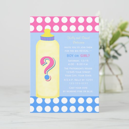 Party Einladungen des Geschlechts Babyflasche (Stehend Vorderseite)