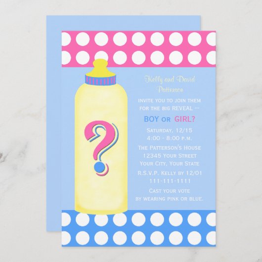 Party Einladungen des Geschlechts Babyflasche (Vorne/Hinten)