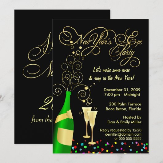 Party Einladungen des Sylvesterabends (Vorne/Hinten)