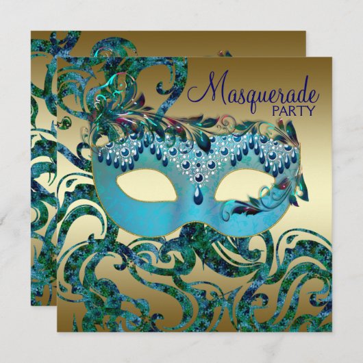 Party Einladungen für Aquamarine Blaumasquerade (Vorne/Hinten)