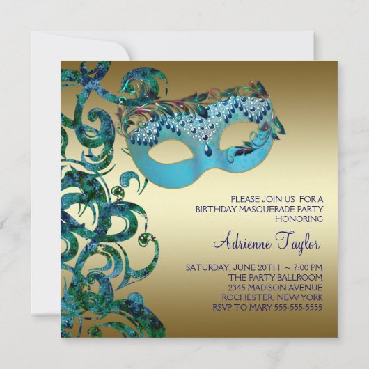 Party Einladungen für Aquamarine Blaumasquerade (Rückseite)