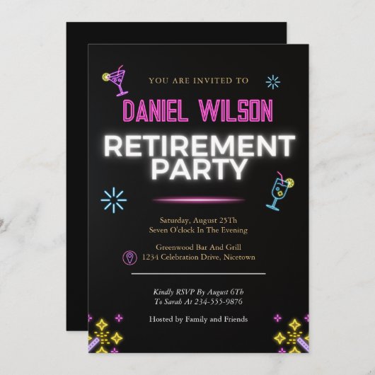 Party Einladungen für die Altersversorgung farbenf (Vorne/Hinten)