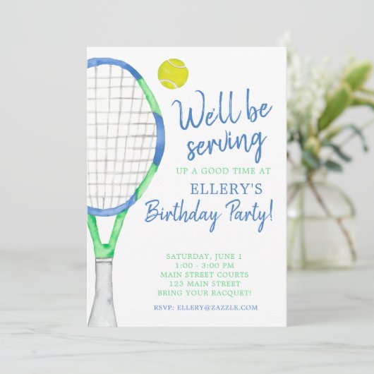 Party Einladungen für Wasserfarben, Blau und Grün (Stehend Vorderseite)