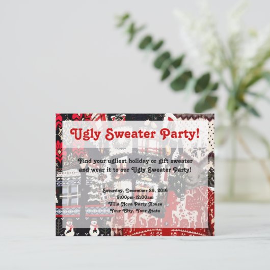 Party Einladungen mit normalem Pulli, Retro-Rot un (Stehend Vorderseite)