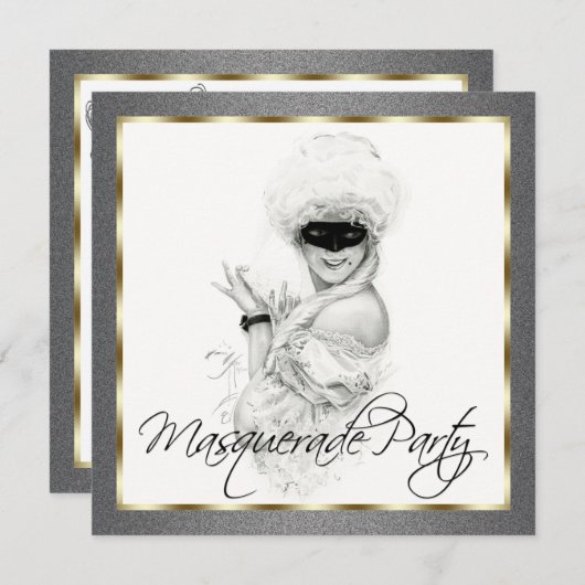 Party Einladungen mit Schwarz-Gold-Masquerade (Vorne/Hinten)