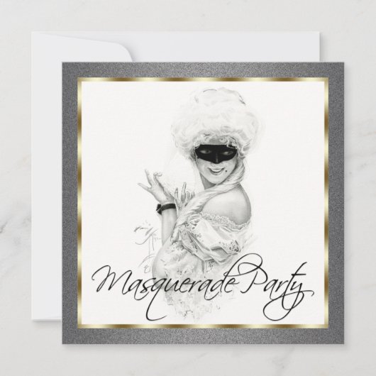 Party Einladungen mit Schwarz-Gold-Masquerade (Vorderseite)
